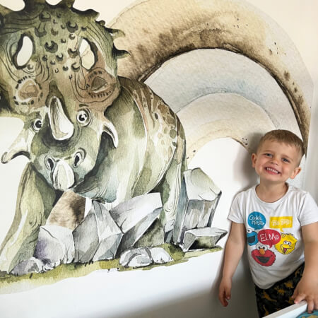 Autocolant pentru perete - Dinozaur cu numele copilului