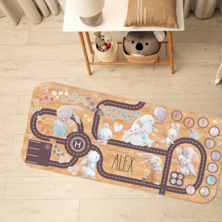 Detský koberec cesta so zajačikmi a menom dieťatka