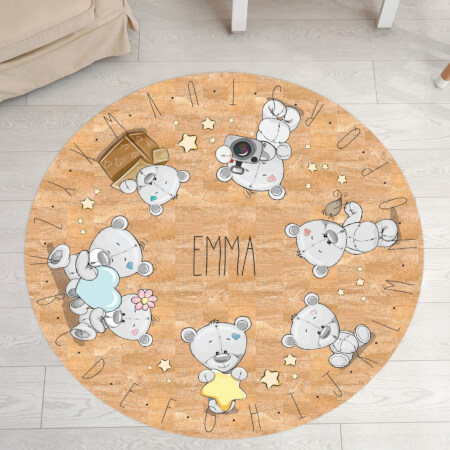 Kulatý dětský koberec s medvídky a jménem