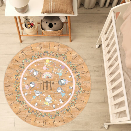 Kulatý koberec pro děti s abecedou a víly