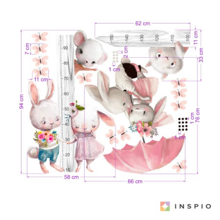 Children's Wall Height Chart for Girls - Watercolor Bunnies