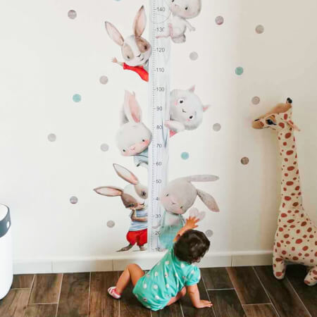 Gyermek magasságmérő falmatrica - Akvarell állatkák