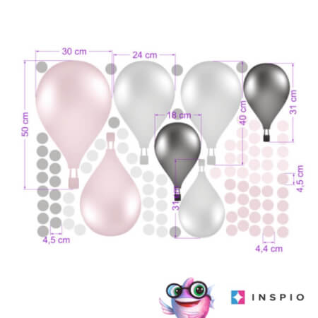 Falmatrica gyerekszobába - Rózsaszín, szürke hőlégballonok