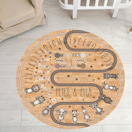 Korkový koberec pro děti - Zvířátka v zemitých odstínech