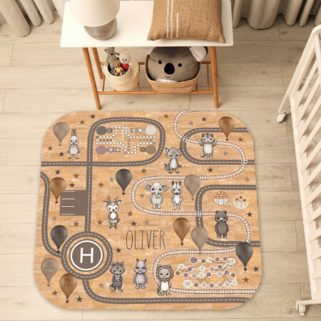 Detský koberec cesta a hry - Škandinávske zvieratká