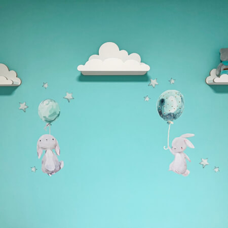 Stickers for kid's room - Bunnies, stars and clouds in mint colour