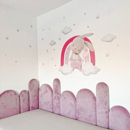 Sieniniai lipdukai – zuikis, vaivorykštė rožinių atspalvių