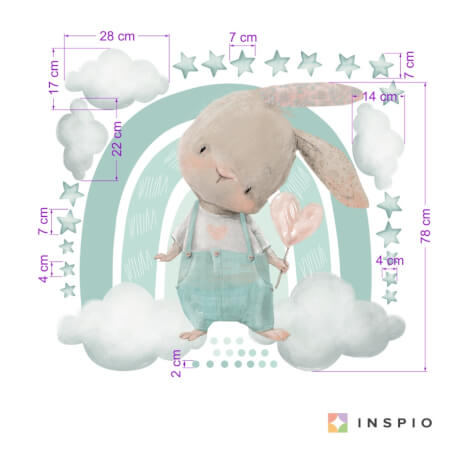 Wall stickers - Bunny with stars and a blue rainbow