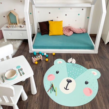 Постелка за детска стая INSPIO - ментовозелена мечка