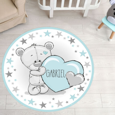 Bedroom rugs INSPIO - Teddy bear in menthol colour with stars and a name