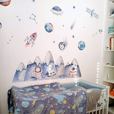 Sieninis lipdukas berniukams „Astronautai ir kosmosas“