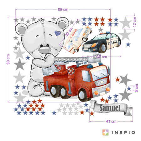 Children’s wall stickers - Teddy bear with stars and a name