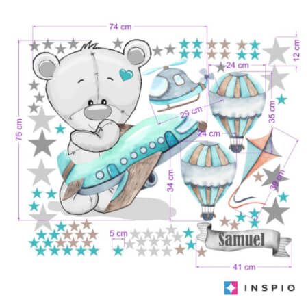Wandtattoos - Teddybär mit Name und Sternen