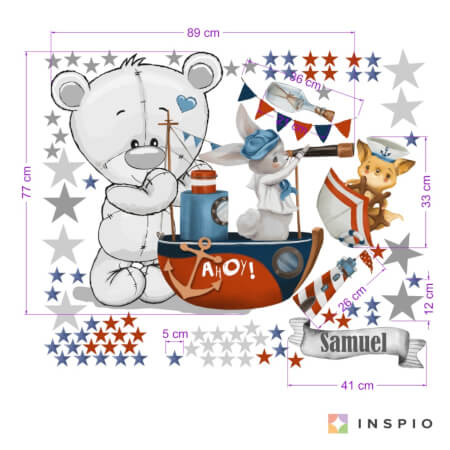 Teddybär mit Name und Sternen - ein Textilsticker