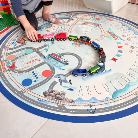 Detská hracia podložka na hranie pre chlapcov s cestami a menom - Námornícky svet