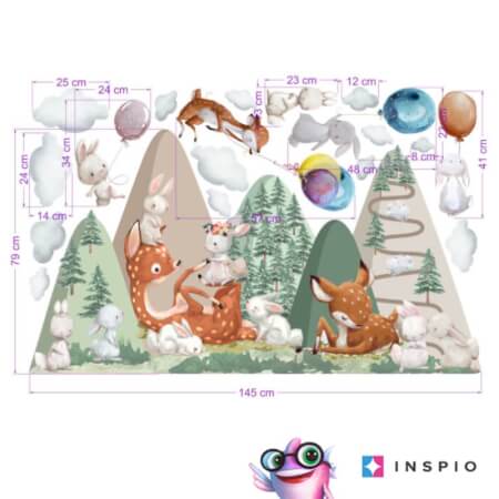 Wall Stickers for Kids - Hills with Deer and Bunnies