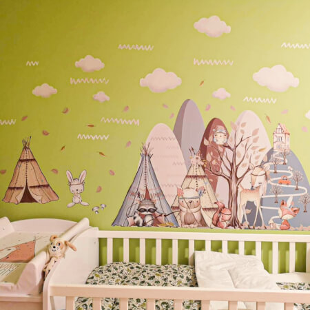 Wall Stickers for Kids - Hills with Forest Animals