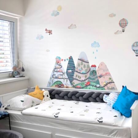 Wall Stickers for Boys - Hills with Cars and Balloons
