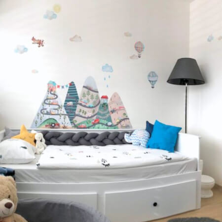 Wall Stickers for Boys - Hills with Cars and Balloons