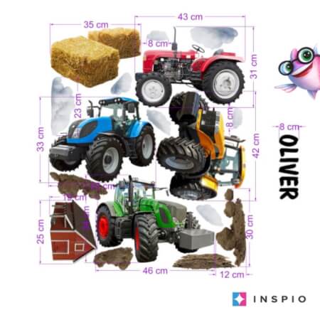 Naljepnica za Zid za Dječake - Traktori s Imenom