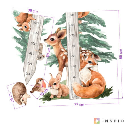 Højdemåler til børn – 150 cm med dyr FOREST