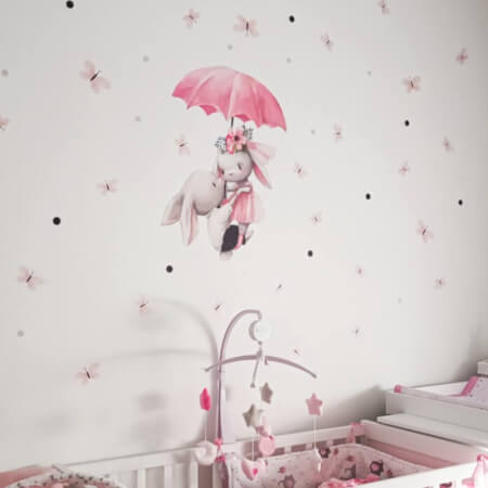 Gyerek falmatricák - Nyuszik esernyővel