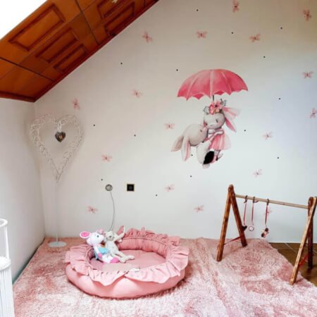 Detské nálepky na stenu - Zajačiky s dáždnikom