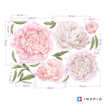 Muurstickers bloemen- Zelfklevend behang met bloemen - Pioenrozen licht roze