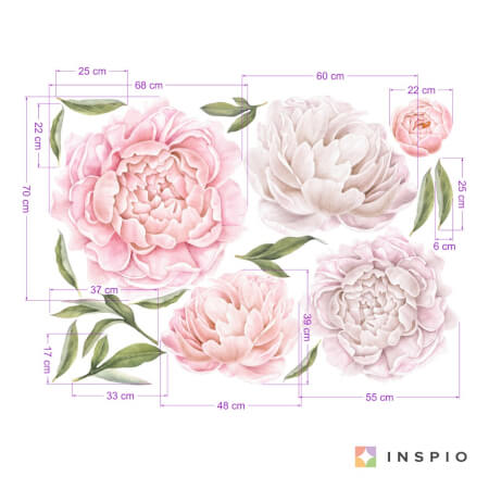 Pašlīmējošās ziedu tapetes — gaiši rozā peonijas