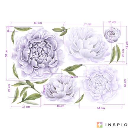 Selbstklebende Wandtattoos mit Blumen - violette Pfingstrosen