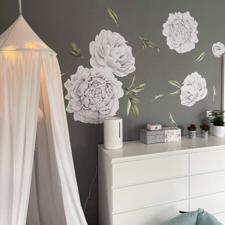Selbstklebende Wandtattoos mit Blumen - weiße Pfingstrosen