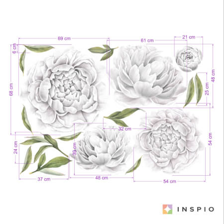 Self-adhesive flower wallpapers - White Peonies