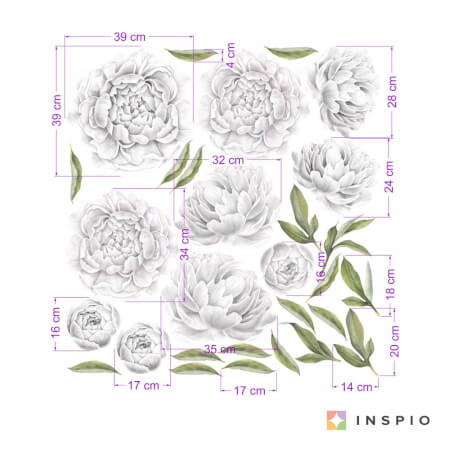 Selvklæbende blomstertapet – Hvide pæoner