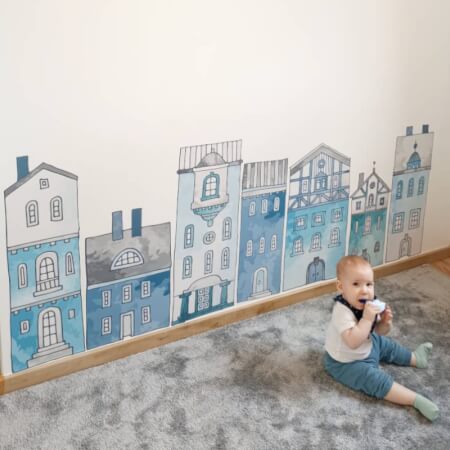 Autocolante pentru perete - Case albastre