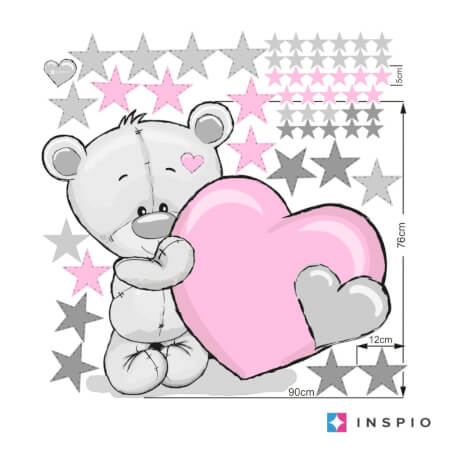 Wall stickers - Bear with pink heart and name