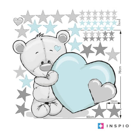 Sticker for children's room - Teddy bear with a pastel-blue heart