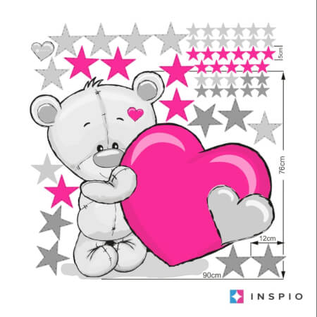 Wall sticker for girls - Teddy bear with a pink heart