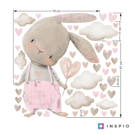 Wall decal above the bed for a little girl - Bunny in pastel pink
