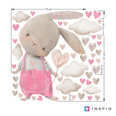 Girl's wall stickers - Watercolor bunny in pink color