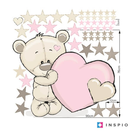 Wall decal for little girl - Cute teddy bear with a pink heart
