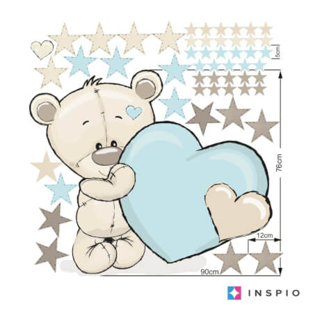 Wall sticker for children - Teddy bear with a heart and a name