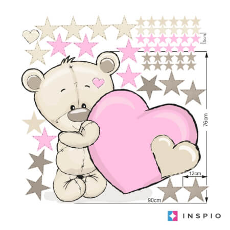 Sticker for children above bed - Small bear with pink heart