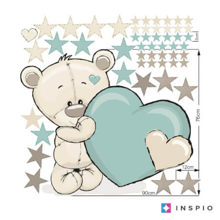 Sticker for children's room - Teddy bear with stars in turquoise color