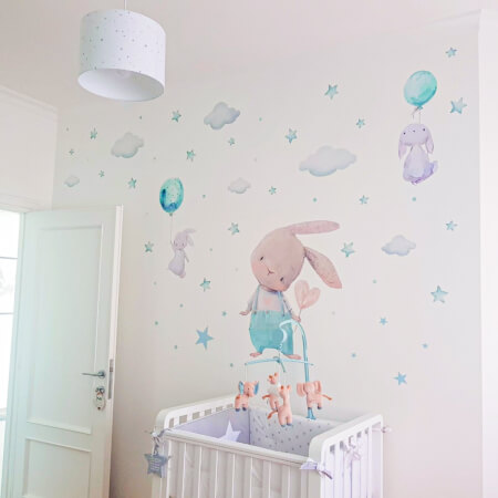 Sticker above crib - Bunnies with stars and balloons