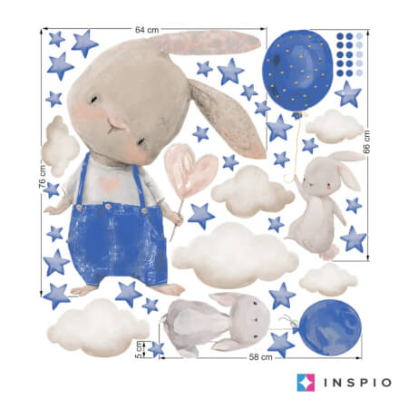 Stickers for little boys - Bunnies flying with balloons