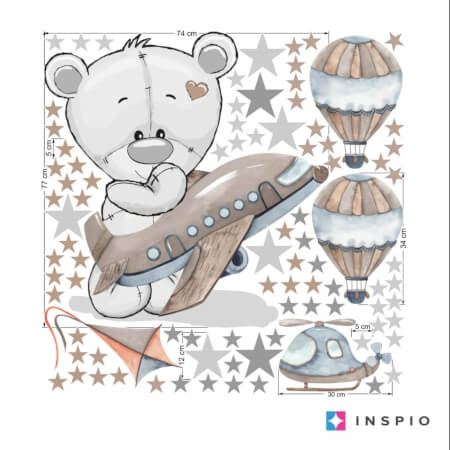 Sticker for boy's room - Bear with airplane