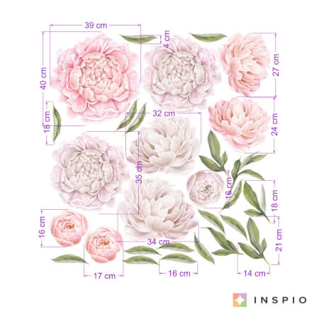 Αυτοκόλλητη ταπετσαρία λουλουδιών - Παιώνιες σε ανοιχτό ροζ 