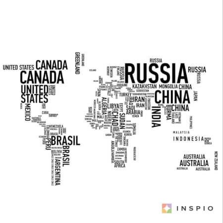 Wandtattoo Weltkarte mit Ländernamen